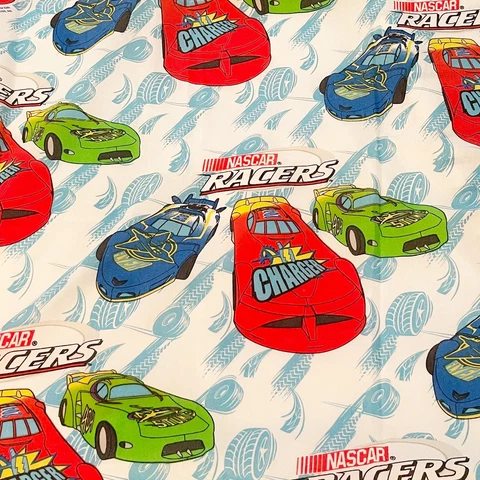 Vintage NASCAR Racers Twin Flat Bed Sheet 2000 Made In USA The Bibb Co. 68X92 Cover