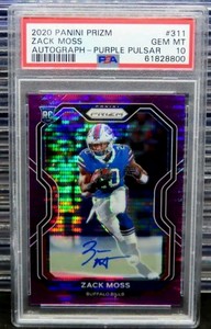 2020 Panini Prizm Zack Moss Rookie Autograph Purple Pulsar PSA 10