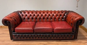 Oxblood Red Leather Chesterfield Sofa Settee - Picture 1 of 10
