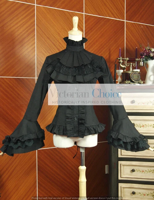 Blusa Camisa Jabot Negra Victoriana Punk Gótica Mujer Bruja Vintage Algodón B018 Foto 1 de 4