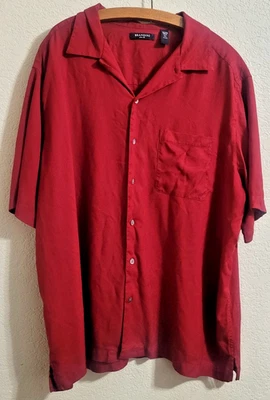 Brandini Deep Red Short Sleeve Collared Button Up 100% Silk Men's Size XXL - Image 1 of 3
