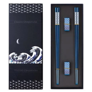 Metal Chopsticks Reusable 2 Pairs Titanium Plated Stainless Steel18/8 Chopsti... - Picture 1 of 7