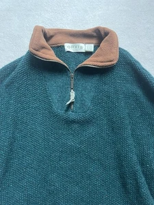 Orvis Herren Pullover Wolle grün gesprenkelt Langarm Mokassinausschnitt Large Pulli 1/4 Zip - Bild 1 von 7
