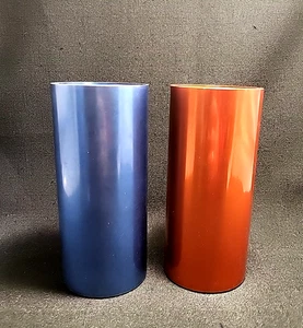 Vintage Perma Hues Set Of 2 Red And Blue Spun Anodized Aluminum Tumblers  - Picture 1 of 9