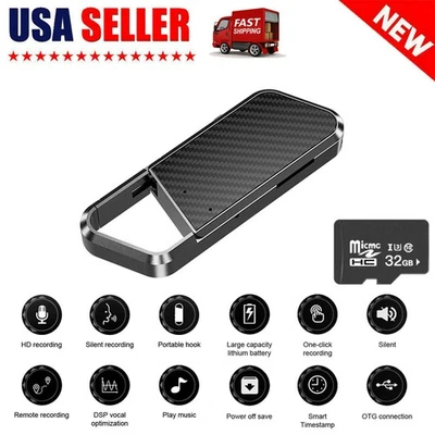 Mini Digital Hidden Audio Voice Activated Recorder MP3 Small Smart Playback 32GB - Image 1 of 4