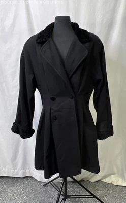 Abrigo de vestir de princesa vintage Billi Billycoat negro mezcla de lana cuello de piel sintética S/M Foto 1 de 4