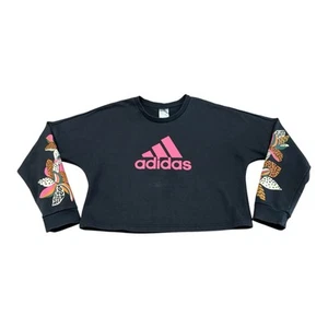 Adidas x Farm Rio Cropped Sweatshirt Womens Size Medium Black Floral Sleeve - Picture 1 of 6