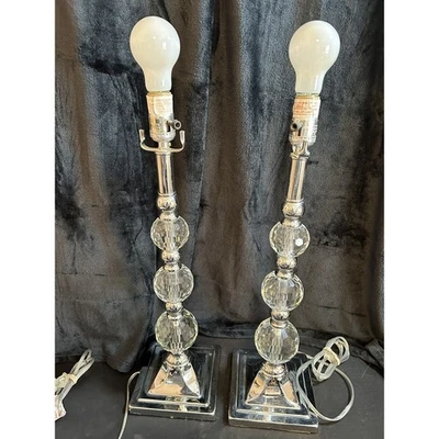 SAFAVIEH MAEVE (2) Table Lamps Contemporary Chrome & Triple Crystal Ball 29" T - Image 1 of 4