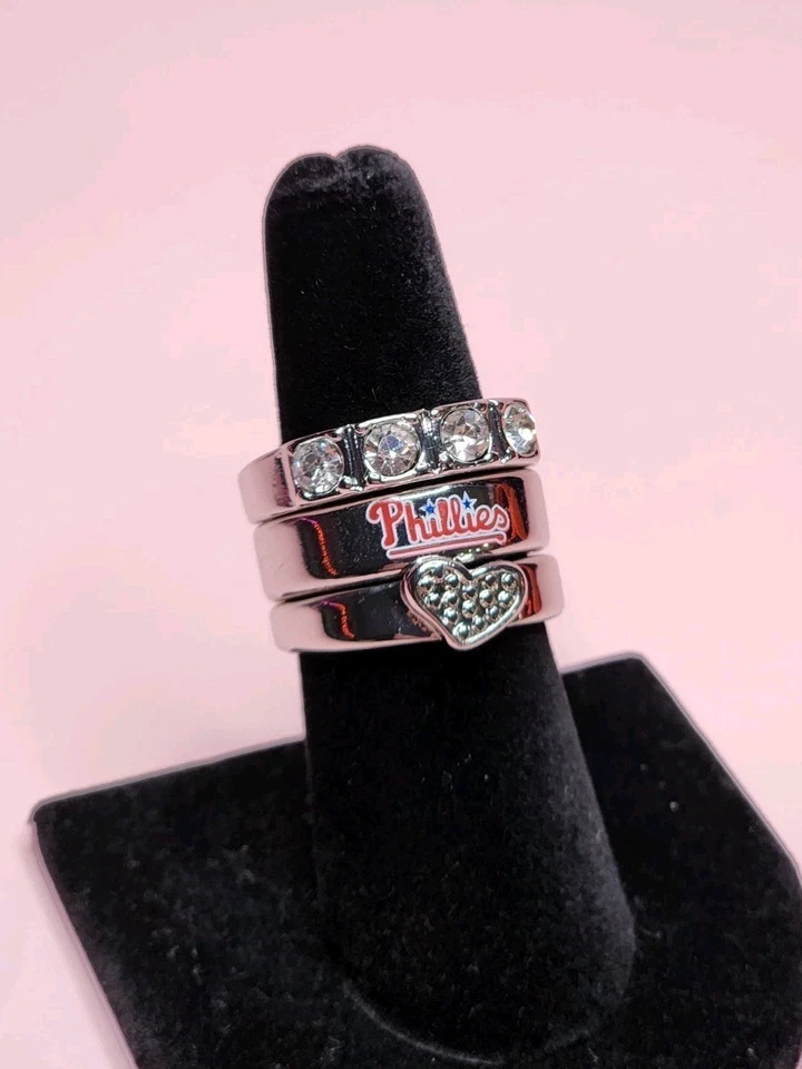 MLB Phillies 3 Ring Stacked Set Philadelphia Team Souvenir Official Baseball Fan - Image 1 of 4