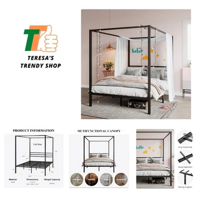 Marco de cama con dosel de tamaño completo en negro - Eleva la decoración de tu dormitorio con facilidad Foto 1 de 4