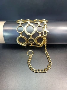 Y2K Mod Gold Tone Metal Round Circle Silver Chain Belt Skater Hip Hop - Picture 1 of 5