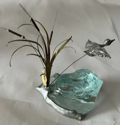 Mini escultura artística cinética de metal vidrio azul Bill Harris Bird in Flight años 70 Foto 1 de 4