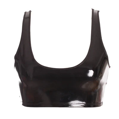 Sujetador de cuero sintético charol para mujer - Chaleco sin alambres, ropa interior con revestimiento de látex brillante Foto 1 de 4