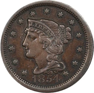 1854 1C Braided Large Cent ANACS EF40 Key PROBLEM FREE Early Copper Type Coin - Picture 1 of 6