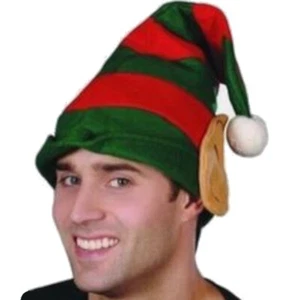 Adulte Lutin Chapeau Rouge et Vert Avec Attaché Pointu Oreilles Noël Déguisement - Picture 1 of 3