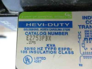 Hevi-Duty Control Transformer E2753PBX 0.275kVA Pri: 240/480V - Picture 1 of 1