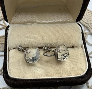 Antique Sterling Rock Crystal Heavily Faceted Screw Back Earrings - Picture 1 of 6