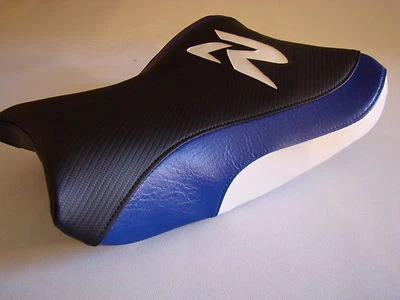 CUSTOM FRONT SEAT COVER BLACK/BLUE/WHITE WILL FIT SUZUKI 2005/2006 GSX1000R - Image 1 of 4