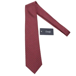 Drake's NWT Neck Tie in Red with Light Blue/White Mini Floral Pattern 100% Silk - Picture 1 of 9