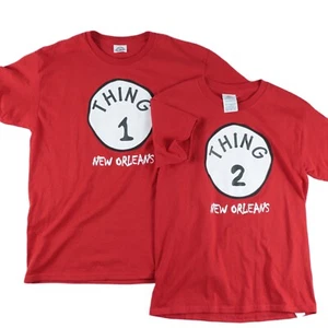 Kids Dr Seuss Thing 1 & Thing 2 Red T-shirts - New Orleans - Youth Medium - Picture 1 of 9