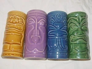 ACCOUTREMENTS TIKI MUG BAR SET 4 HAWAIIAN 3D LUAU BARWARE PARTY CERAMIC CUP 2001 - Picture 1 of 4