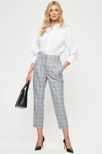 Dorothy Perkins New Grey & Ivory Check High Waisted Trousers
