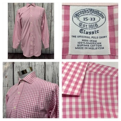 EXC COND BROOKS BROTHERS MENS 15-33 CLASSIC NON IRON SUPIMA GINGHAM PLAID SHIRT - Image 1 of 4