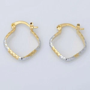 Lindos nuevos aretes tipo aro enchapados en oro amarillo y blanco de 2 tonos con textura de diamante - Imagen 1 de 4