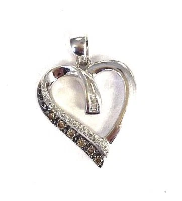 10 Karat White Gold 1/5 CT Brown & White Diamond Open Heart Charm Pendant P175 - Изображение 1 из 3