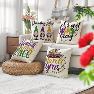 Mardi Gras Masquerade Mask Throw Pillow Cover, 18 x 18 Inch Bead parade decor - Picture 1 of 4