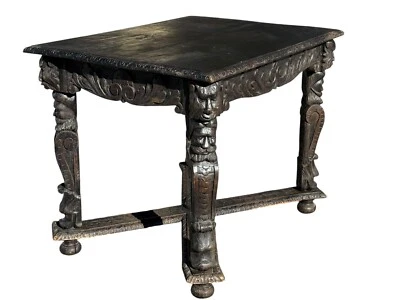 Antique 1800s carved black forest baroque Rennaissance  table Carved Victorian - Image 1 of 4