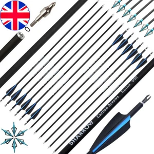 12X 30" Archery Carbon Arrow SP500 Blade Arrowhead Point Tip Recurve Bow Hunting - Picture 1 of 16