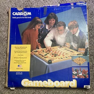 Vintage Carrom Game Board Table Model No. 108 Instructions Cues Pieces - Image 1 of 4