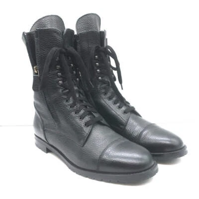 Manolo Blahnik Lugata Side-Zip Combat Boots Black Grained Leather Size 41 - Image 1 of 4