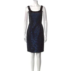 Carmen Marc Valvo Blue Black Beaded Embellished Sheath Cocktail Party Dress Sz 2 - Picture 1 of 13