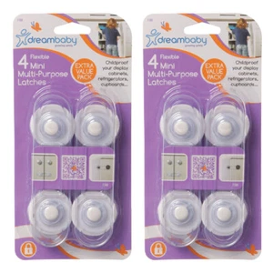 8pc Dreambaby 12cm Mini Multi-Purpose Safety Latches For Cabinets/Cupboard White - Picture 1 of 4