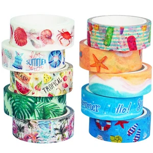 YUBX 10 Rolls Summer Washi Tape Set Beach Ice Cream Masking Decorative Tape - Picture 1 of 5