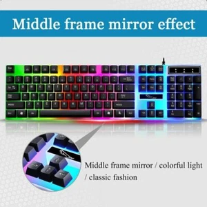 Gaming Keyboard Mouse Set Pad Rainbow LED Wired USB For PC Laptop PS5 Xbox One - Picture 1 of 10