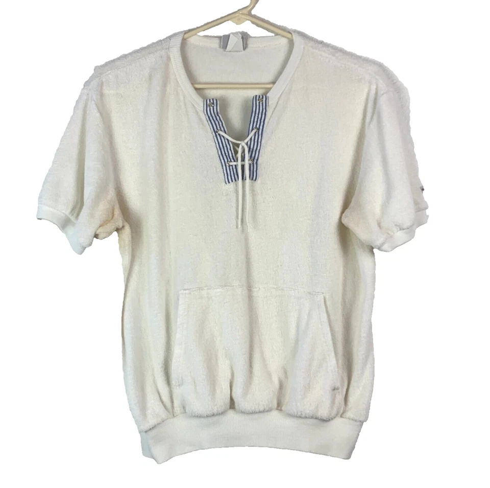 Camisa de rizo vintage años 80 Bill Blass blanca manga corta pecho 40" mediana Foto 1 de 4