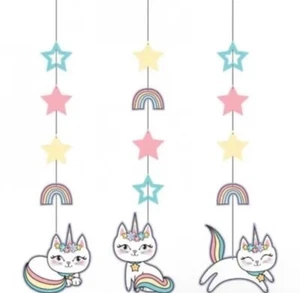 Sassy Caticorn Hanging Cutout Decorations 3 Pack 36" Paper Cat Party Tableware - Picture 1 of 1