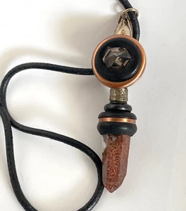 Vintage Crystal Leather Copper Sterling Silver Druid Necklace amulet role play - Picture 1 of 14