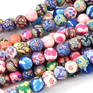 10 Strds Handmade Polymer Clay Beads Round Colorful Loose Beads Crafting 8mm DIA - Picture 1 of 2