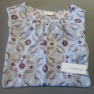 Liz Claiborne Bluse Gr. XL ärmellos Rundhals blau geblümt neu mit Etikett - Bild 1 von 9