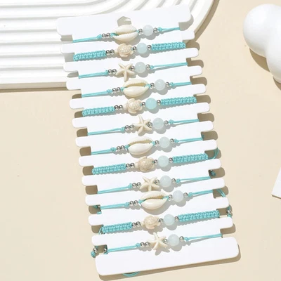 Shell Starfish Turtle Charm Bracelet Set Women Braided Mixed Tone Strand Jewelry - Image 1 of 4