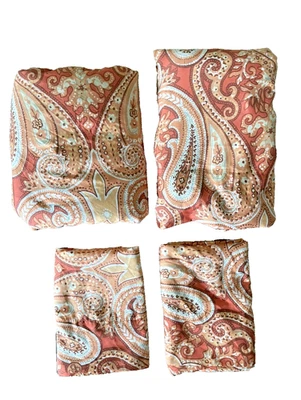 Persimmon Orange Paisley KING Microfiber Sheet Set Fitted Flat 2 King Cases - Image 1 of 4