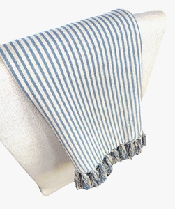 Manta Villa by Classic Home Azul Blanco Rayas 50x70 Algodón Lino Borla - Imagen 1 de 8