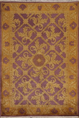 Purple Geometric Nepalese Area Rug 4x6 ft Hand-knotted Wool for Bedroom - Image 1 of 4