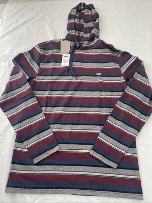 Vans T-shirt Jersey Hoodie Men’s Sz Medium Striped Blue Red Hooded Lightweight - Image 1 of 4