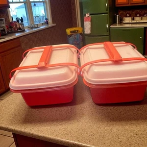 Tupperware Pak N Carry Lunch Box Lot 2 Handle Sandwich Paprika 1254 1255 Vintage - Picture 1 of 9