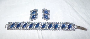 Brazalete y pendientes de clip con racimo de marquesa de zafiro azul tono plateado - Imagen 1 de 19